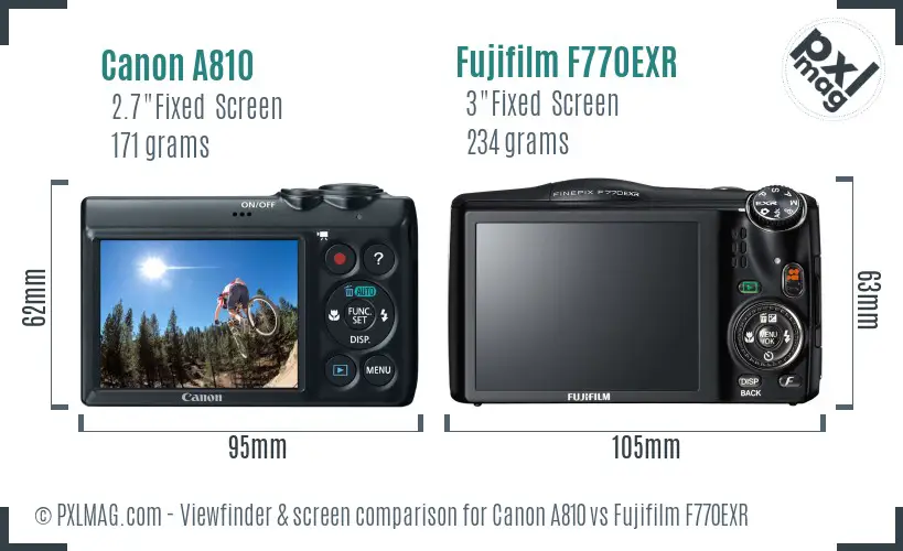 Canon A810 vs Fujifilm F770EXR Screen and Viewfinder comparison Canon A810 vs Fujifilm F770EXR Screen and Viewfinder comparison
