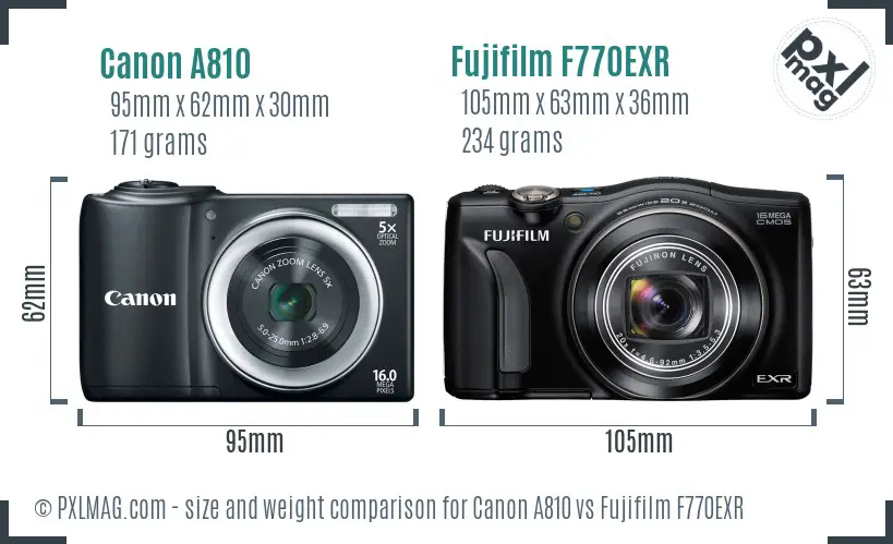 Canon A810 vs Fujifilm F770EXR size comparison Canon A810 vs Fujifilm F770EXR size comparison