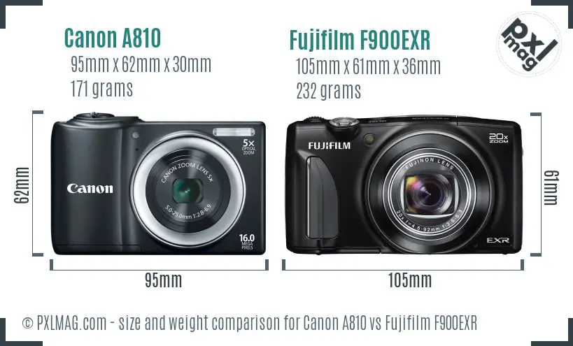 Canon A810 vs Fujifilm F900EXR size comparison Canon A810 vs Fujifilm F900EXR size comparison