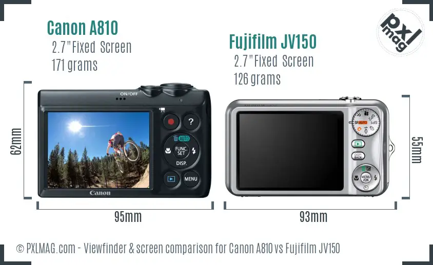 Canon A810 vs Fujifilm JV150 Screen and Viewfinder comparison