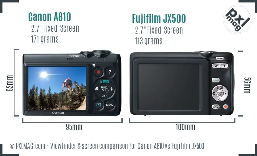 Canon A810 vs Fujifilm JX500 Screen and Viewfinder comparison