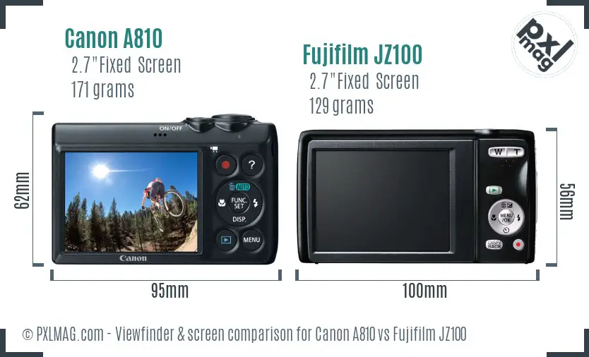 Canon A810 vs Fujifilm JZ100 Screen and Viewfinder comparison