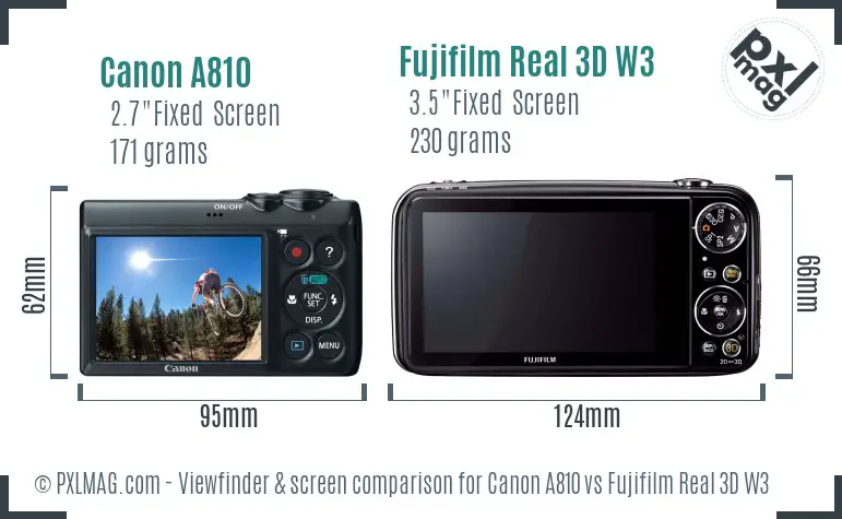 Canon A810 vs Fujifilm Real 3D W3 Screen and Viewfinder comparison