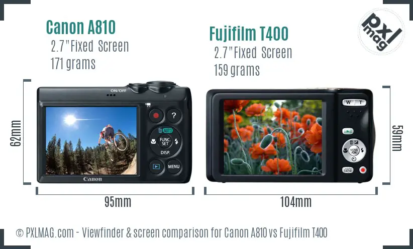 Canon A810 vs Fujifilm T400 Screen and Viewfinder comparison