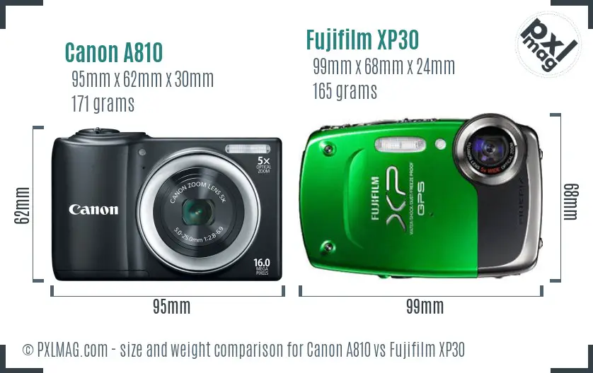 Canon A810 vs Fujifilm XP30 size comparison Canon A810 vs Fujifilm XP30 size comparison