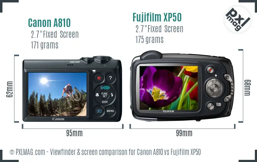 Canon A810 vs Fujifilm XP50 Screen and Viewfinder comparison