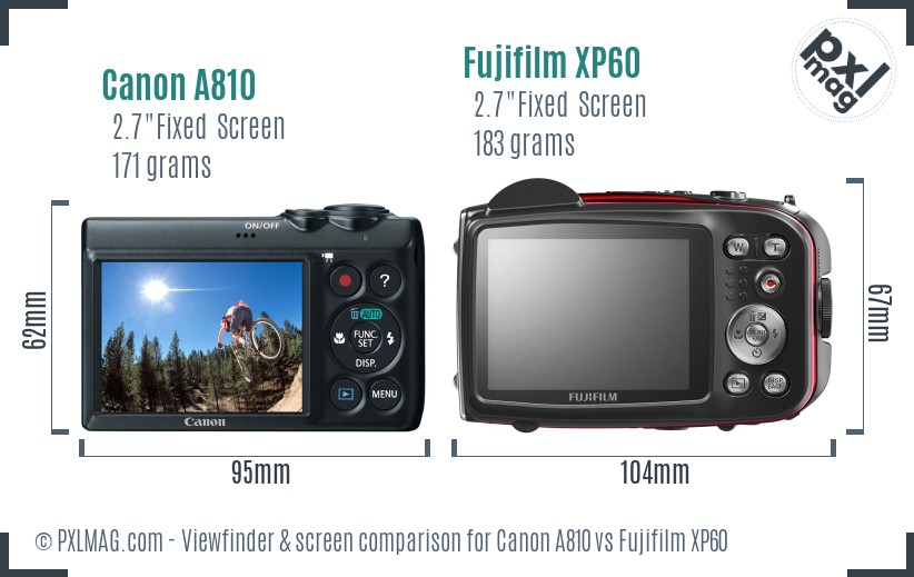 Canon A810 vs Fujifilm XP60 Screen and Viewfinder comparison