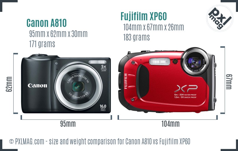 Canon A810 vs Fujifilm XP60 size comparison