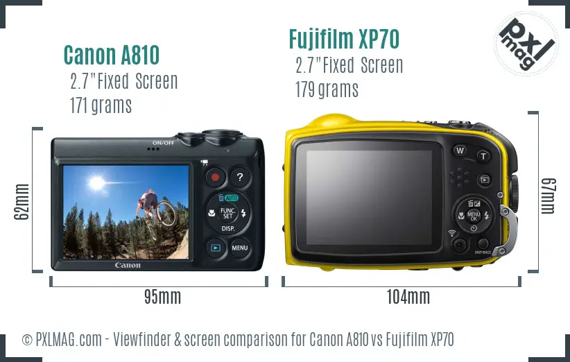 Canon A810 vs Fujifilm XP70 Screen and Viewfinder comparison