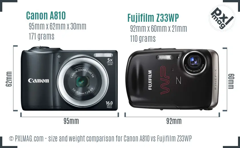 Canon A810 vs Fujifilm Z33WP size comparison