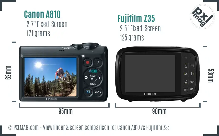 Canon A810 vs Fujifilm Z35 Screen and Viewfinder comparison