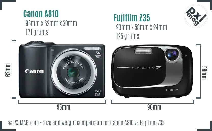 Canon A810 vs Fujifilm Z35 size comparison