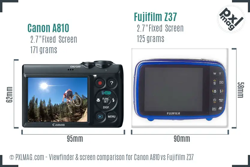 Canon A810 vs Fujifilm Z37 Screen and Viewfinder comparison