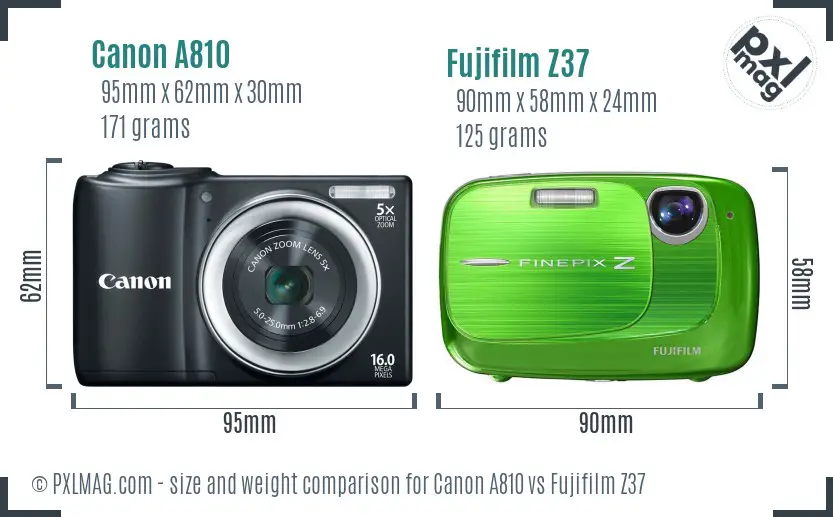 Canon A810 vs Fujifilm Z37 size comparison