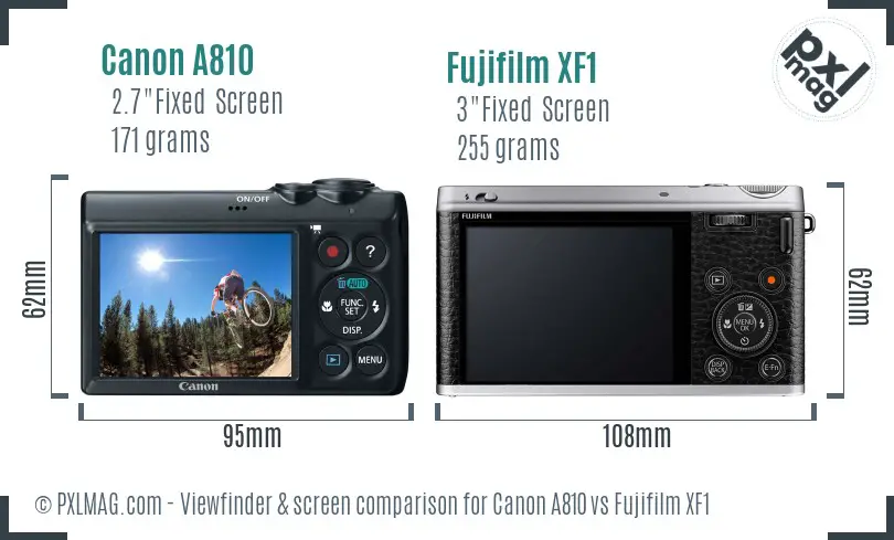 Canon A810 vs Fujifilm XF1 Screen and Viewfinder comparison