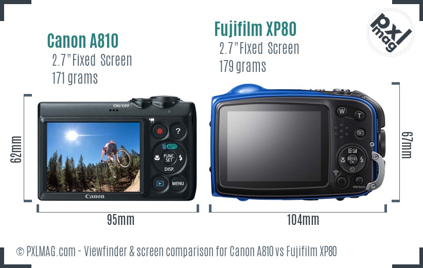 Canon A810 vs Fujifilm XP80 Screen and Viewfinder comparison