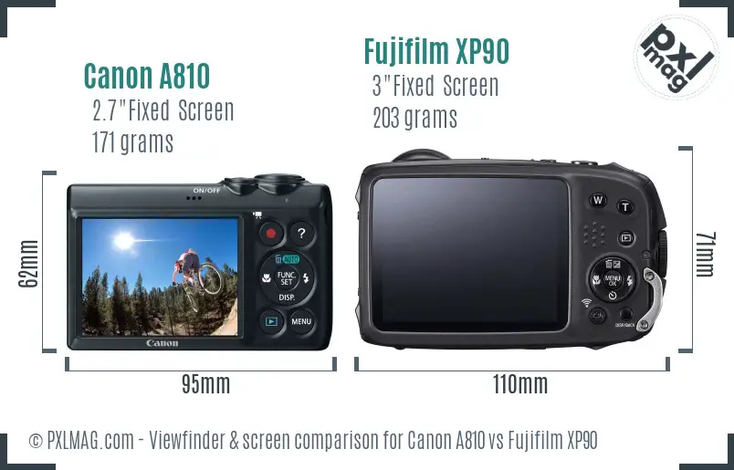 Canon A810 vs Fujifilm XP90 Screen and Viewfinder comparison