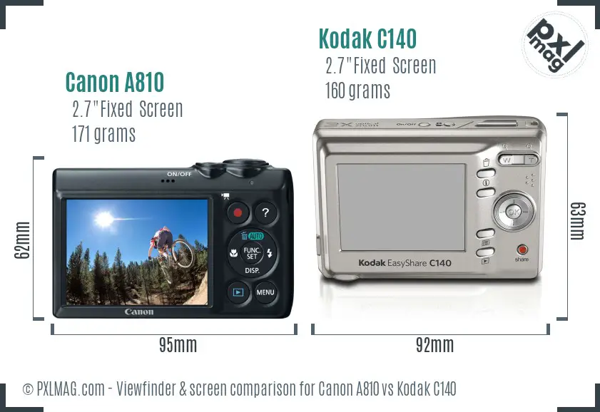 Canon A810 vs Kodak C140 Screen and Viewfinder comparison