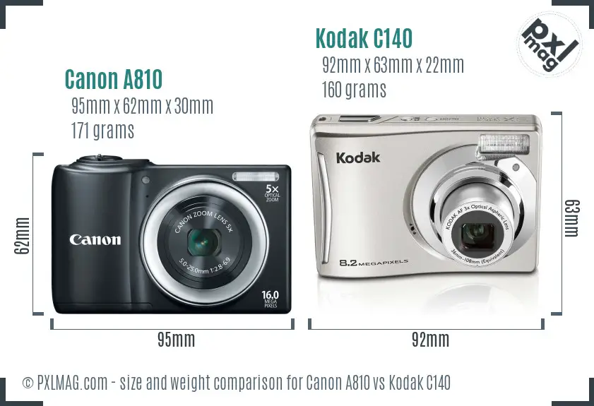 Canon A810 vs Kodak C140 size comparison