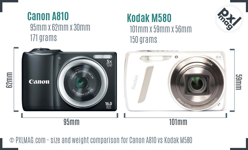 Canon A810 vs Kodak M580 size comparison