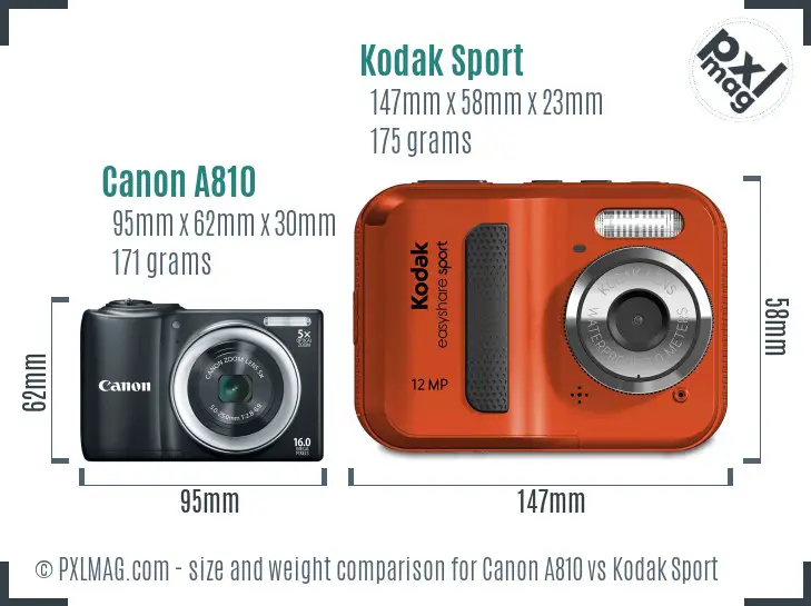 Canon A810 vs Kodak Sport size comparison