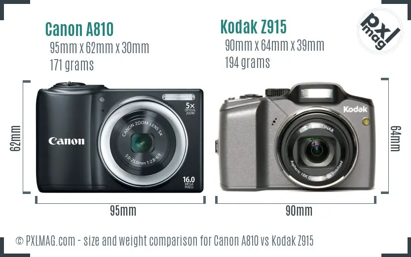Canon A810 vs Kodak Z915 size comparison