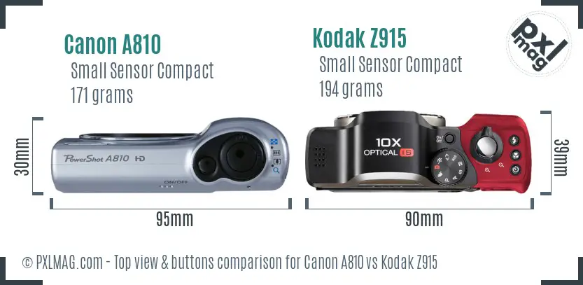 Canon A810 vs Kodak Z915 top view buttons comparison