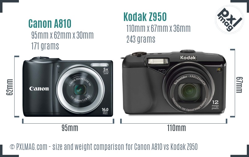 Canon A810 vs Kodak Z950 size comparison Canon A810 vs Kodak Z950 size comparison