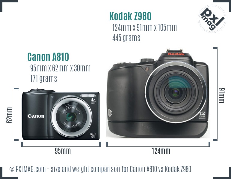Canon A810 vs Kodak Z980 size comparison Canon A810 vs Kodak Z980 size comparison