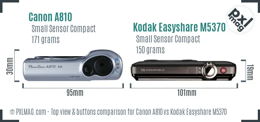 Canon A810 vs Kodak Easyshare M5370 top view buttons comparison Canon A810 vs Kodak Easyshare M5370 top view buttons comparison