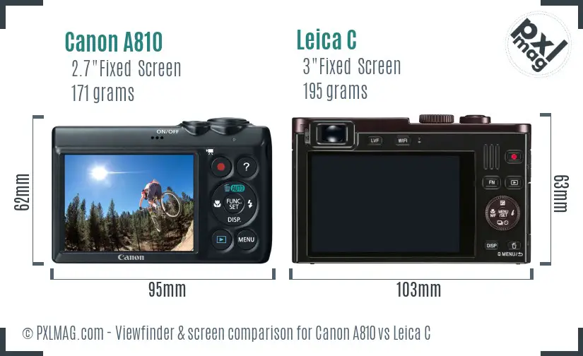 Canon A810 vs Leica C Screen and Viewfinder comparison