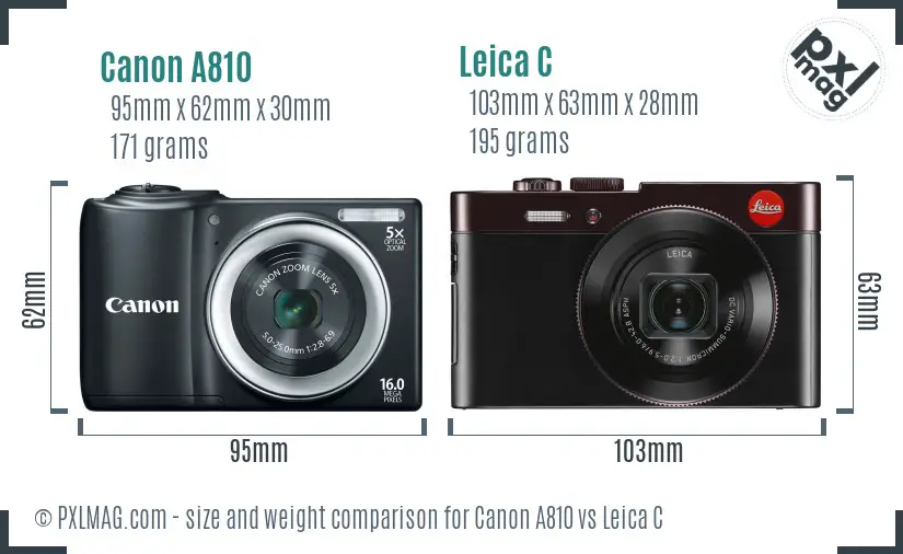 Canon A810 vs Leica C size comparison