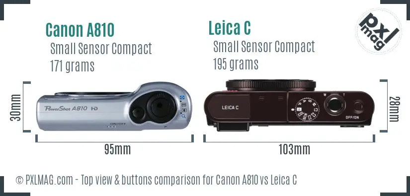 Canon A810 vs Leica C top view buttons comparison