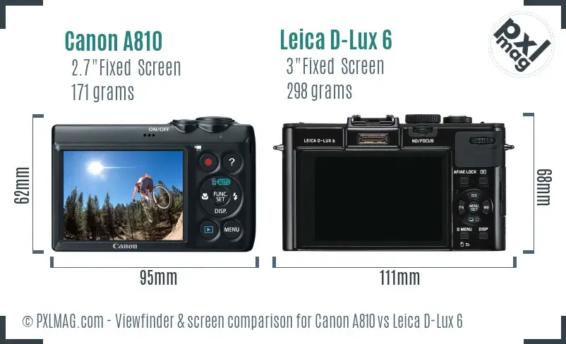 Canon A810 vs Leica D-Lux 6 Screen and Viewfinder comparison Canon A810 vs Leica D-Lux 6 Screen and Viewfinder comparison