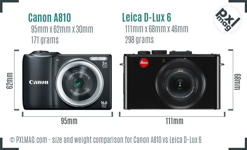 Canon A810 vs Leica D-Lux 6 size comparison Canon A810 vs Leica D-Lux 6 size comparison