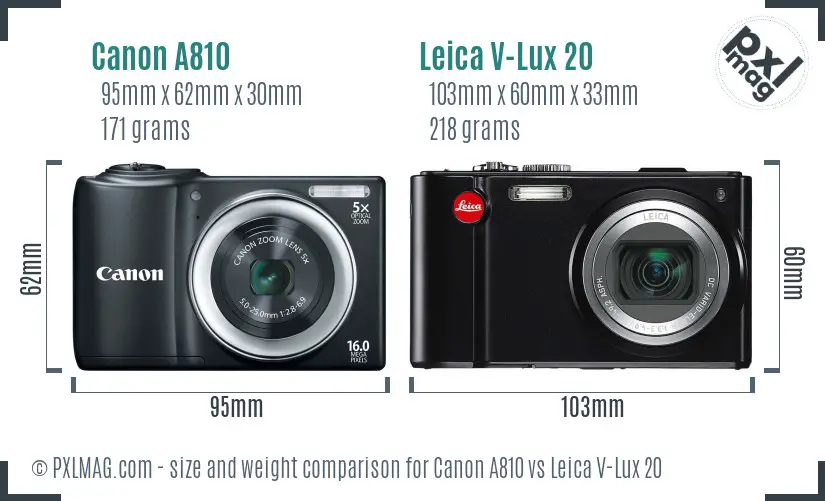 Canon A810 vs Leica V-Lux 20 size comparison