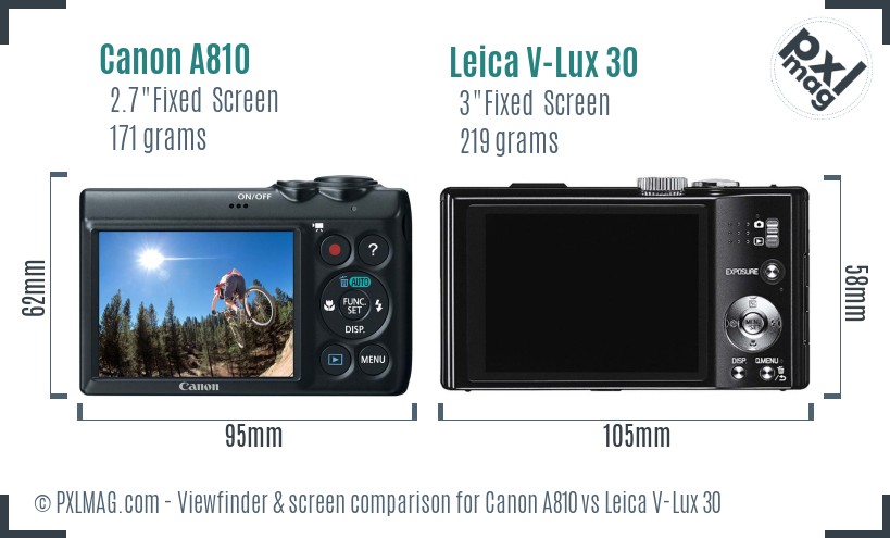 Canon A810 vs Leica V-Lux 30 Screen and Viewfinder comparison