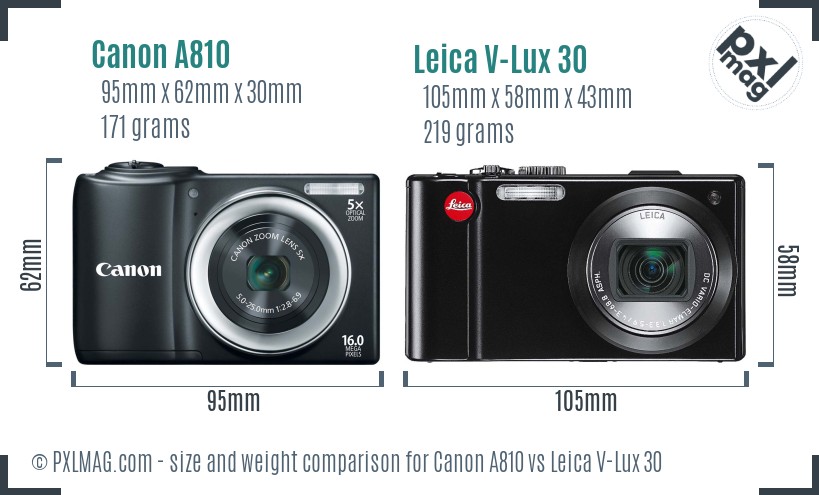 Canon A810 vs Leica V-Lux 30 size comparison