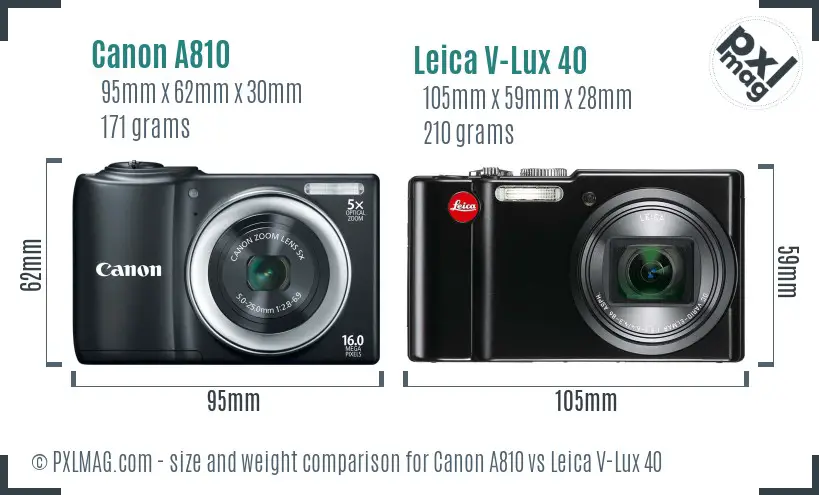 Canon A810 vs Leica V-Lux 40 size comparison