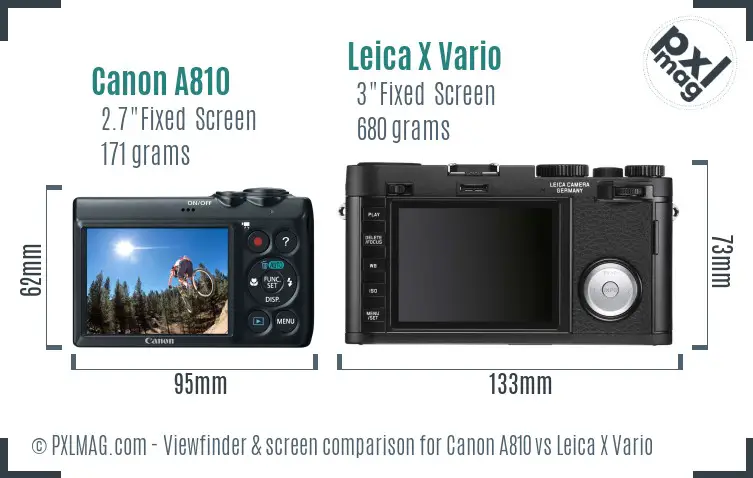 Canon A810 vs Leica X Vario Screen and Viewfinder comparison