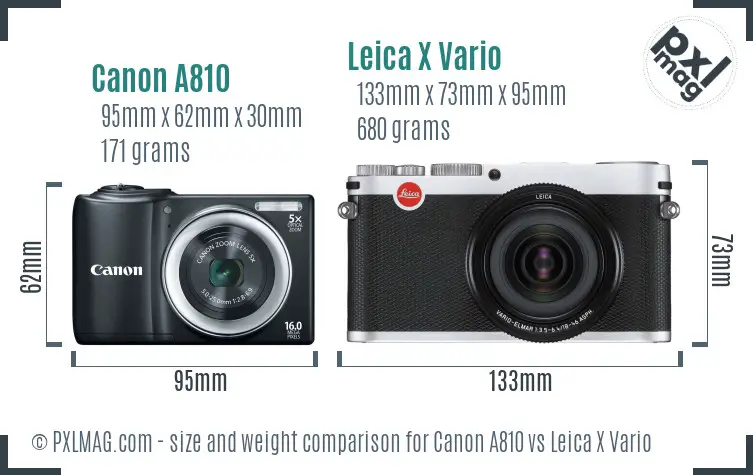 Canon A810 vs Leica X Vario size comparison