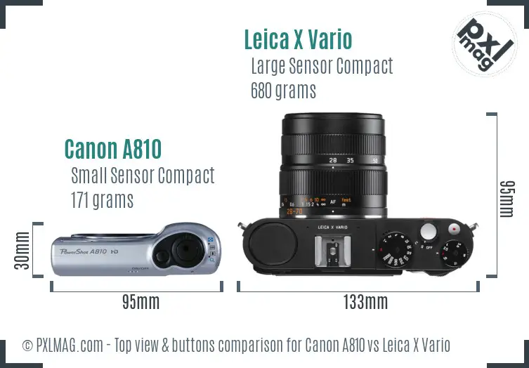 Canon A810 vs Leica X Vario top view buttons comparison