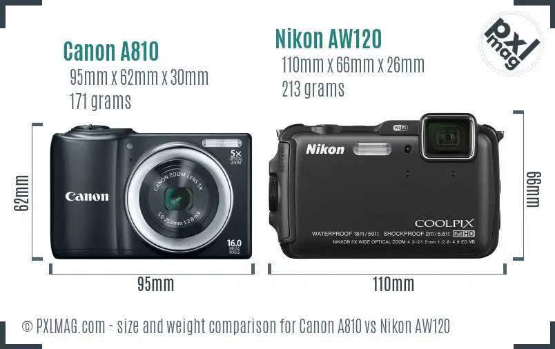 Canon A810 vs Nikon AW120 size comparison Canon A810 vs Nikon AW120 size comparison