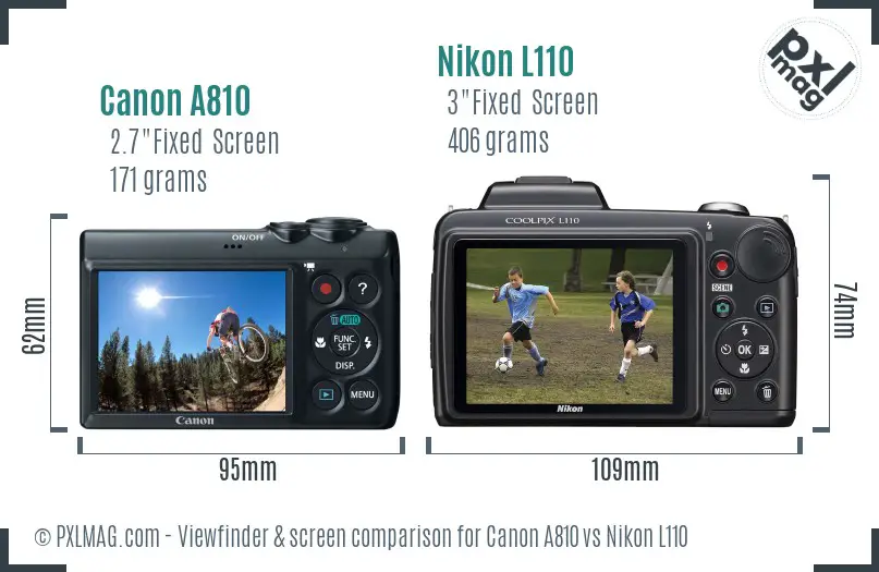 Canon A810 vs Nikon L110 Screen and Viewfinder comparison