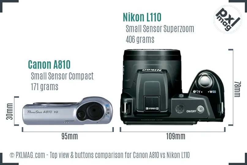Canon A810 vs Nikon L110 top view buttons comparison