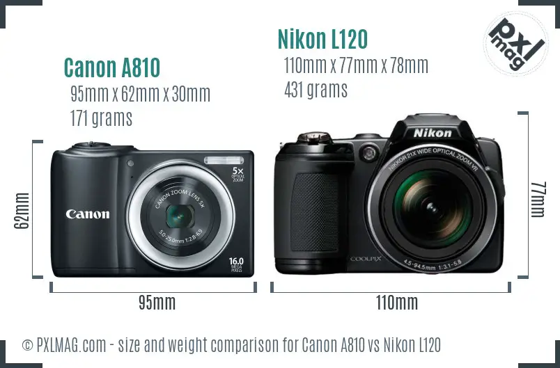 Canon A810 vs Nikon L120 size comparison