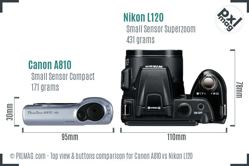 Canon A810 vs Nikon L120 top view buttons comparison