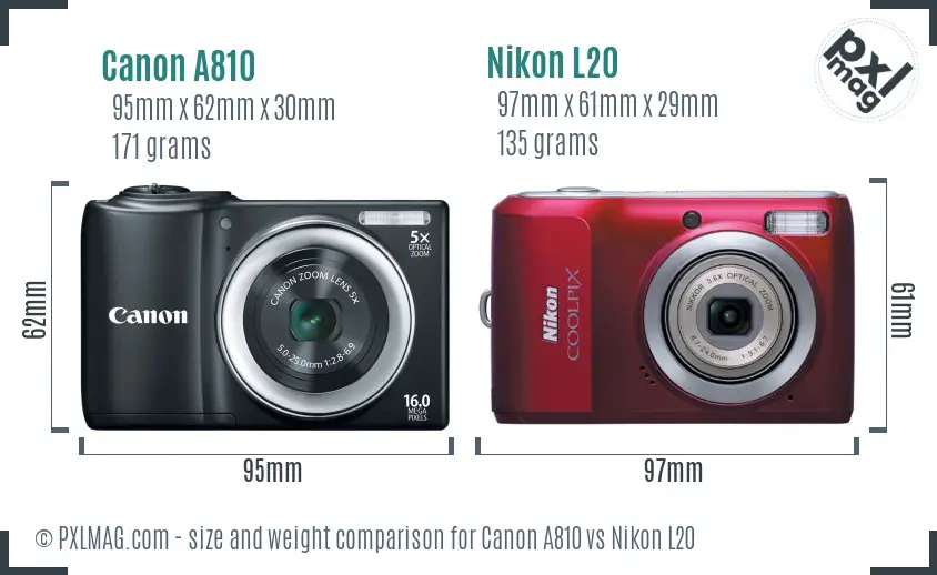 Canon A810 vs Nikon L20 size comparison Canon A810 vs Nikon L20 size comparison
