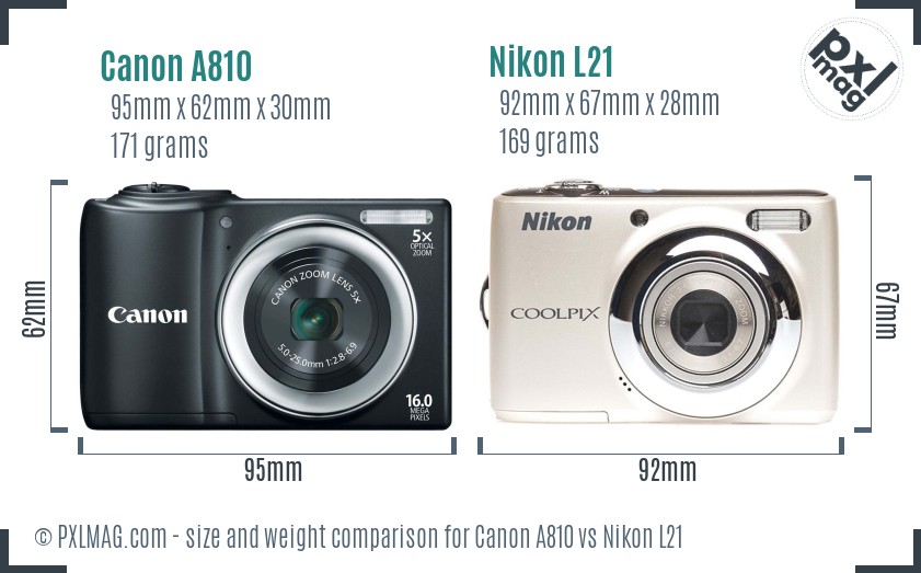Canon A810 vs Nikon L21 size comparison Canon A810 vs Nikon L21 size comparison