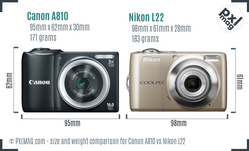 Canon A810 vs Nikon L22 size comparison